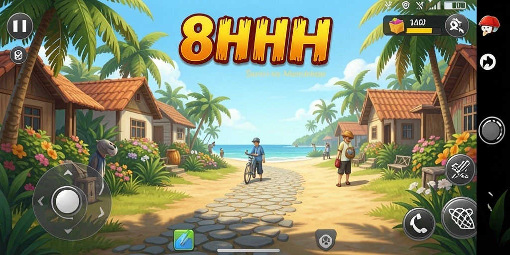 Tampilan gameplay dari aksi menarik dalam 8HHH yang penuh warna.