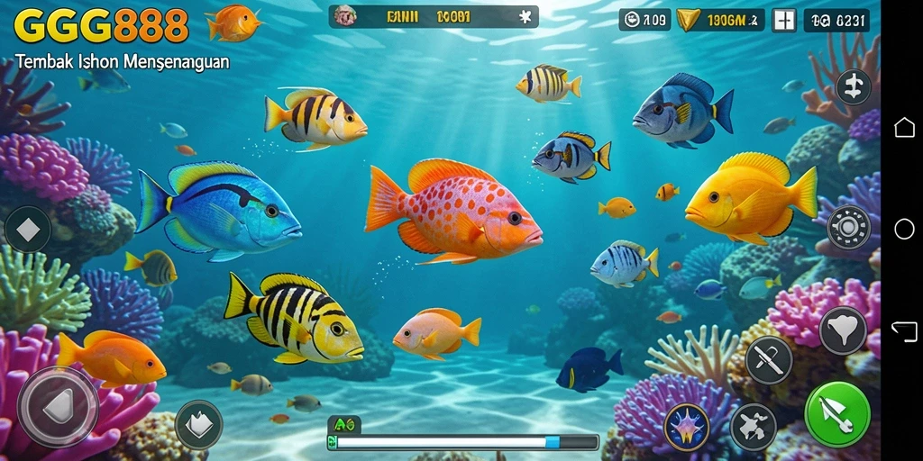 Screenshot dari gameplay GGG888 yang menunjukkan aksi seru menangkap ikan.