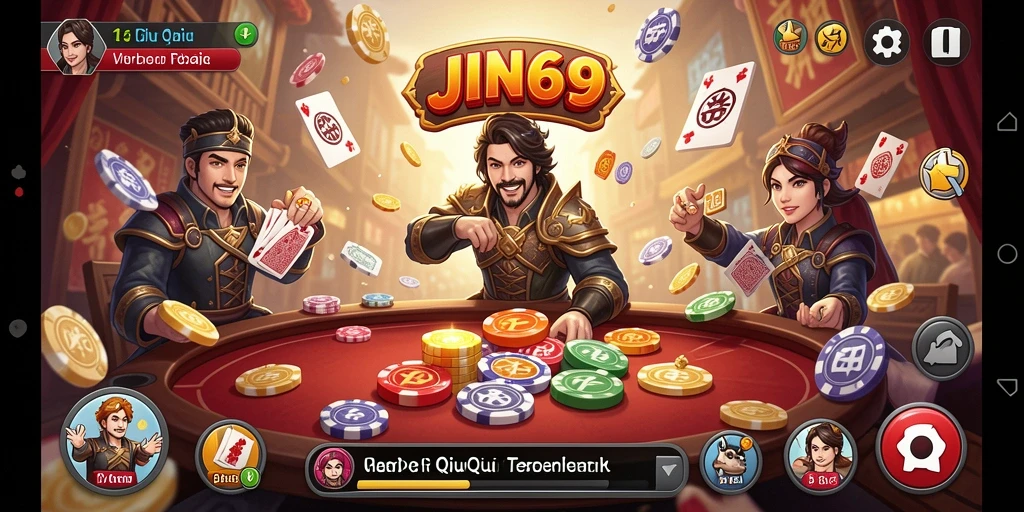 Tampilan awal gameplay seru JIN69 dengan kartu dan animasi menarik.