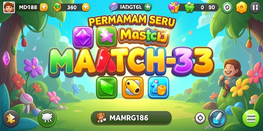 Tampilan gameplay MDG188 dengan elemen Match-3 yang penuh warna.
