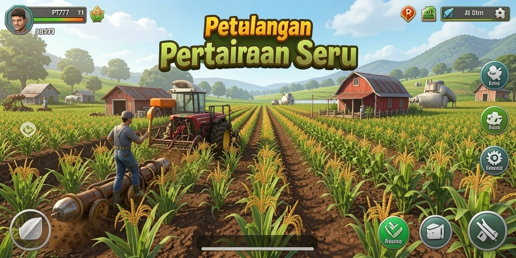 Tampilan gameplay PT777 yang menggambarkan proses bertani.