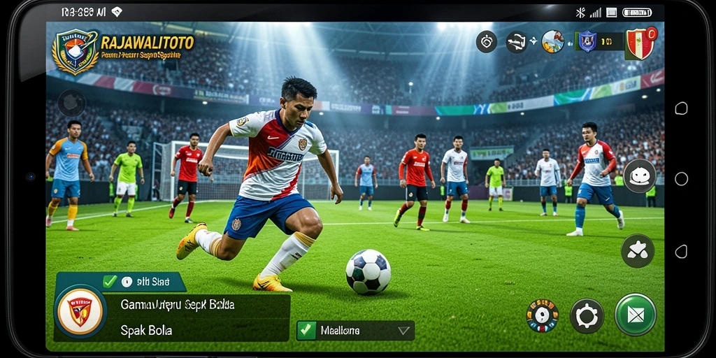 Screenshot permainan RAJAWALITOTO dengan aksi sepak bola seru.