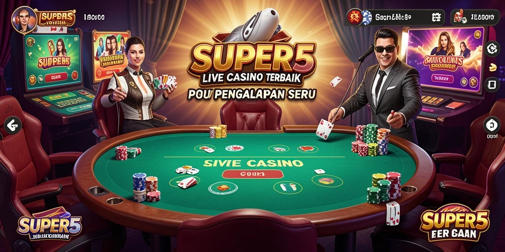 Screenshot utama SUPER5 menampilkan dealer langsung dan gameplay Live Casino yang menarik.